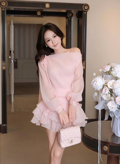 Pearl Bow One Shoulder Mini Dress
