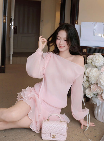Pearl Bow One Shoulder Mini Dress