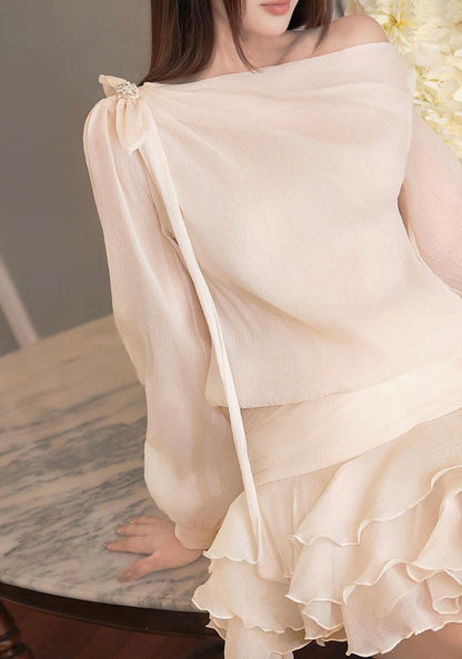 Pearl Bow One Shoulder Mini Dress