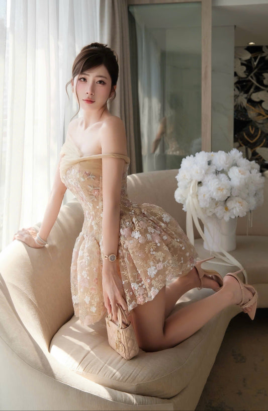 Nude Blossom Mini Dress